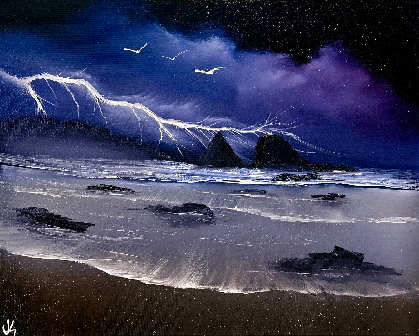 Painting #2153 - 16x20" Canvas - Night Seascape painted 11-18-25