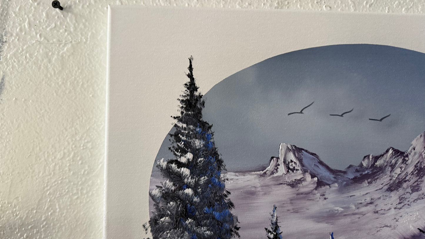 Painting #2028 - 16x20" Canvas - Mt Hood Landscape Oval painted 8-30-25