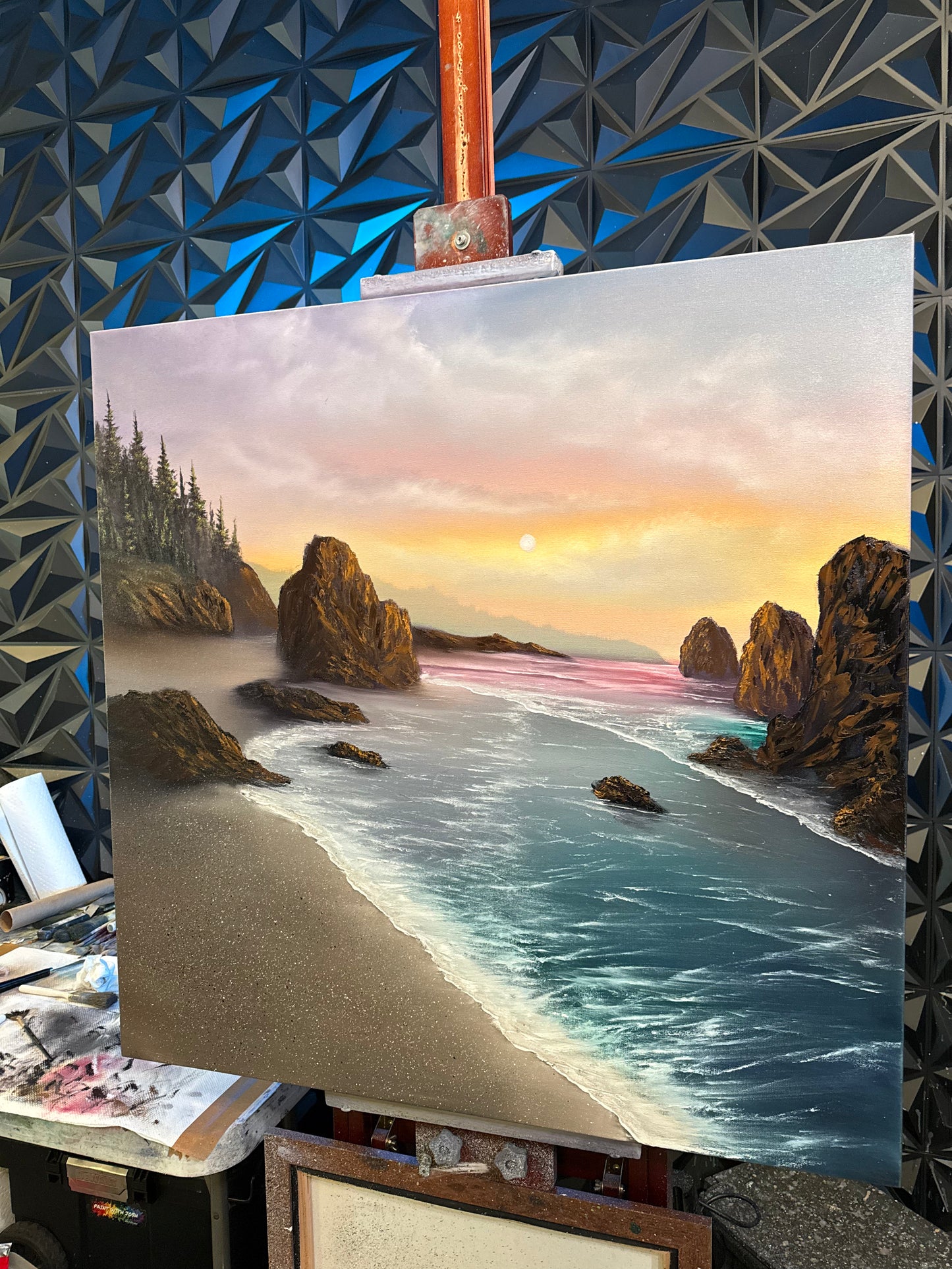 Painting #2268 - 36x36" Pro Series Canvas - Sunset Seascape painted 2-2-26