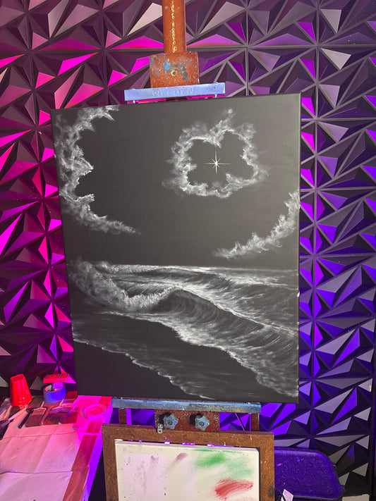 Painting #1758 - 22x28" Canvas - Space Nebula Seascape painted 3-24-25