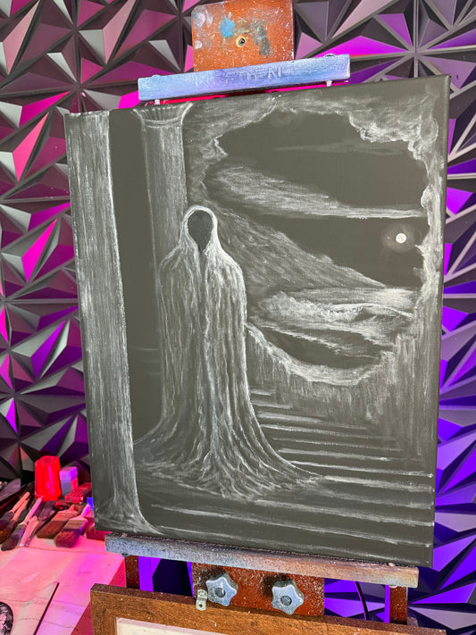 Painting #1782 - 16x20" Canvas - Haunted Blue Seascape painted 4-6-25