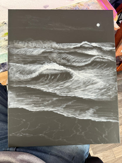 Painting #1844 - 16x20" Canvas - Crashing Waves Seascape painted 5-12-25