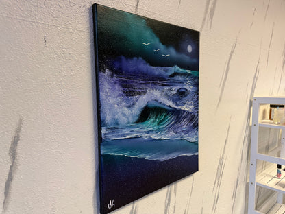 Painting #1844 - 16x20" Canvas - Crashing Waves Seascape painted 5-12-25