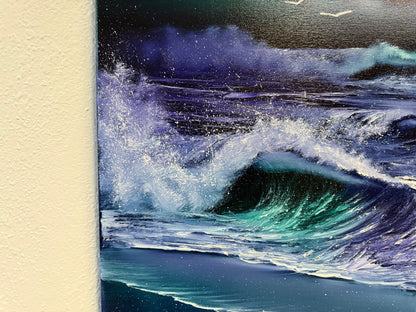 Painting #1844 - 16x20" Canvas - Crashing Waves Seascape painted 5-12-25