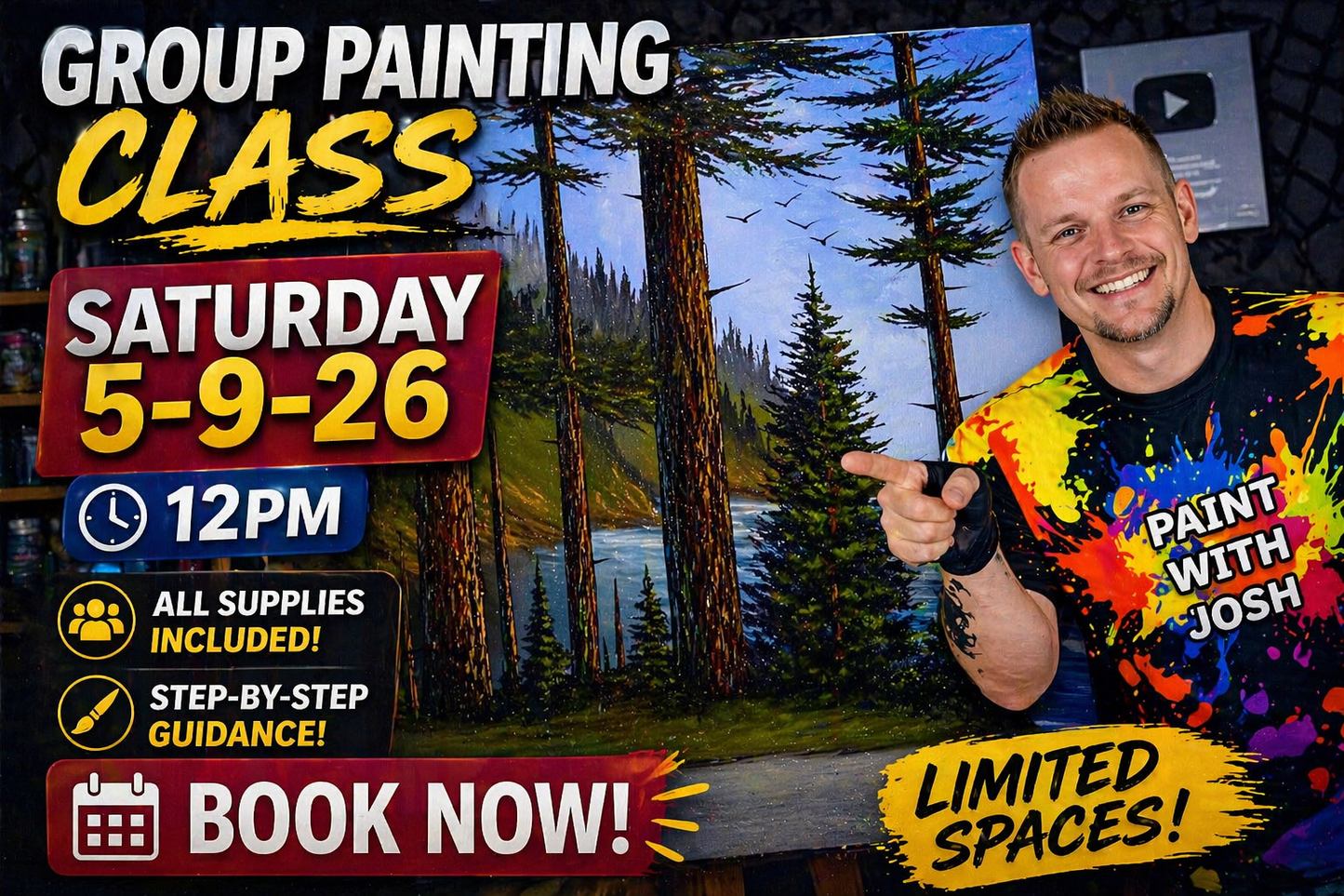 GROUP Painting Class - 12pm - Oregon Coast Seascape with PaintWithJosh Saturday 5-9-26