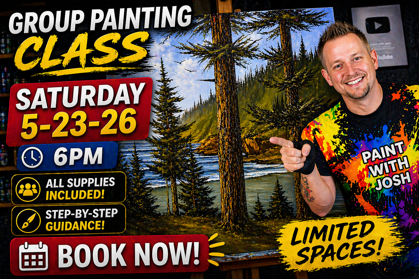 GROUP Painting Class - 12pm - Oregon Coast Seascape with PaintWithJosh Saturday 5-23-26
