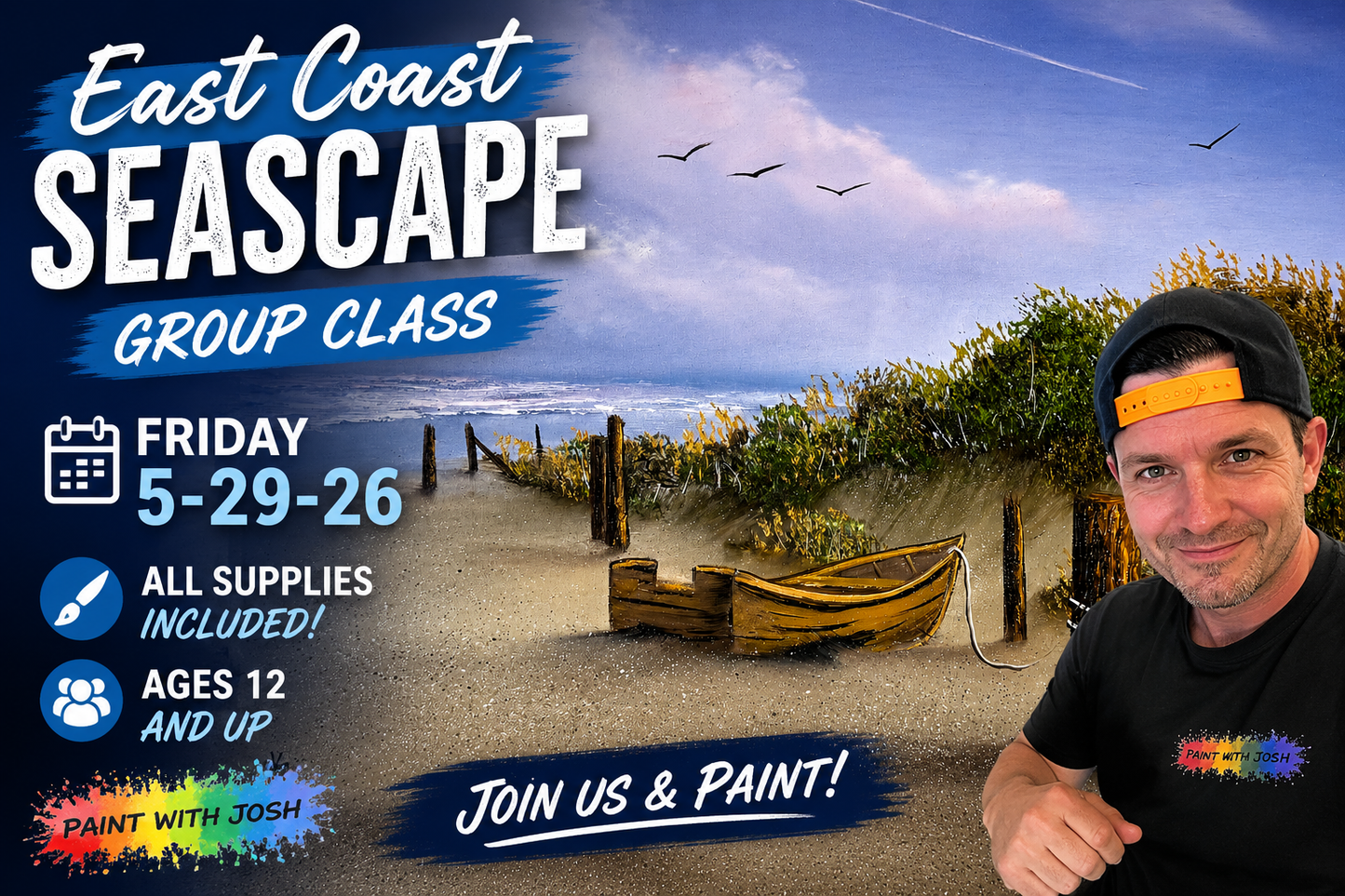 GROUP Painting Class - 6pm - East Coast Seascape with PaintWithJosh Friday 5-29-26