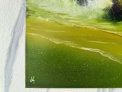 Painting #1889 - 16x20" Canvas - Aurora Mountain Seascape painted 6-12-25