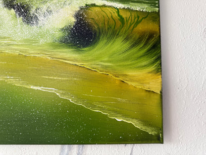 Painting #1889 - 16x20" Canvas - Aurora Mountain Seascape painted 6-12-25