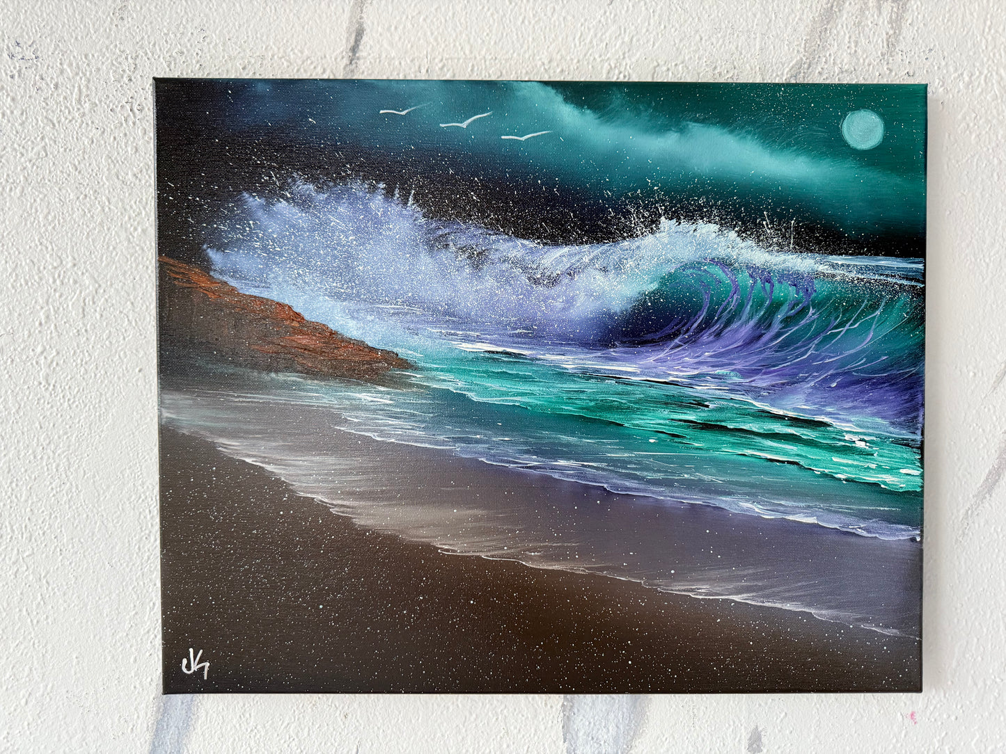 Painting #1903 - 16x20" Canvas - Night Seascape painted 6-20-25