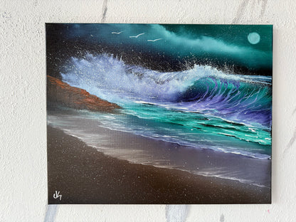 Painting #1903 - 16x20" Canvas - Night Seascape painted 6-20-25