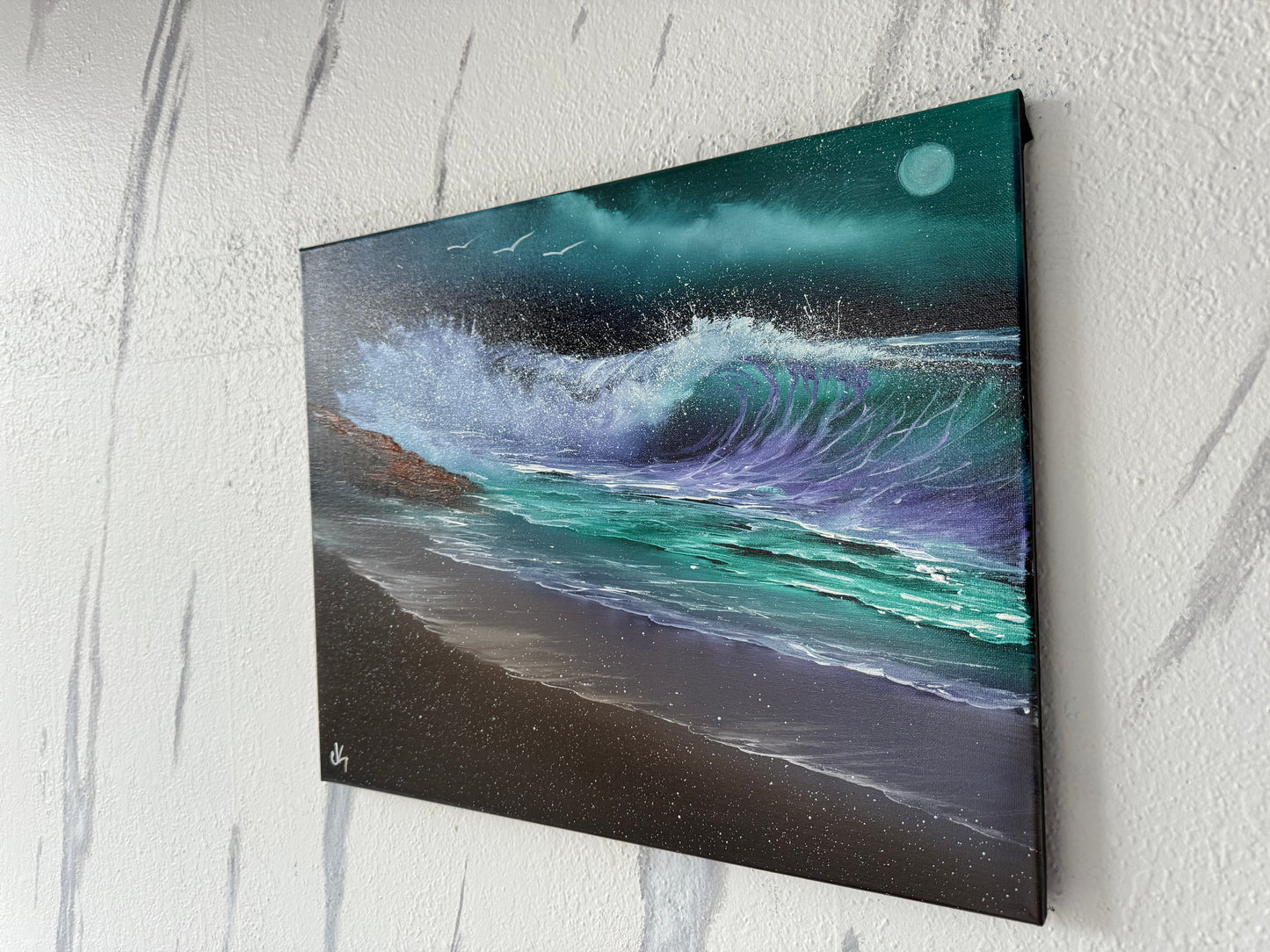 Painting #1903 - 16x20" Canvas - Night Seascape painted 6-20-25