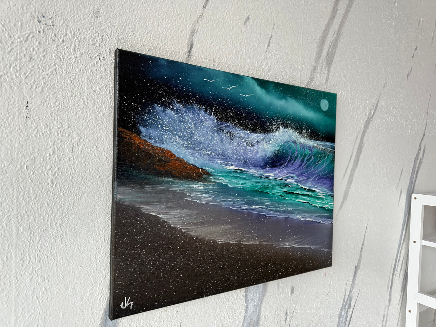 Painting #1903 - 16x20" Canvas - Night Seascape painted 6-20-25