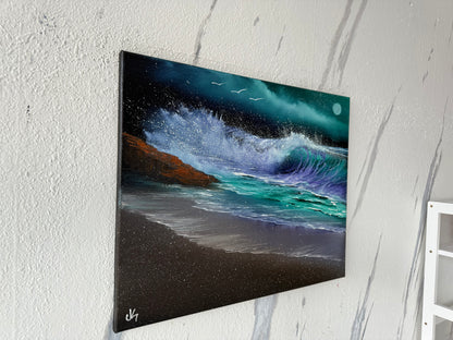 Painting #1903 - 16x20" Canvas - Night Seascape painted 6-20-25
