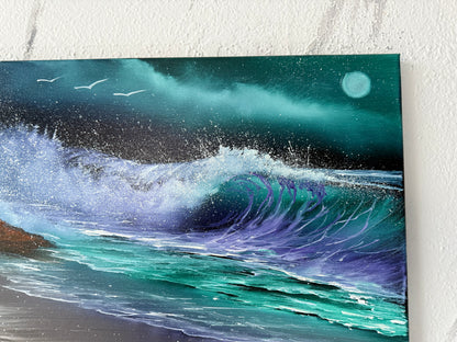 Painting #1903 - 16x20" Canvas - Night Seascape painted 6-20-25