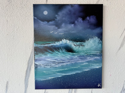 Painting #1908 - 16x20" Canvas - Night Seascape painted 6-23-25