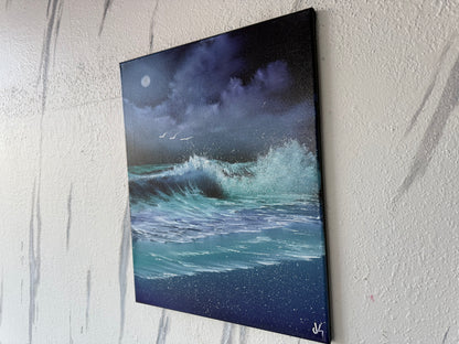 Painting #1908 - 16x20" Canvas - Night Seascape painted 6-23-25