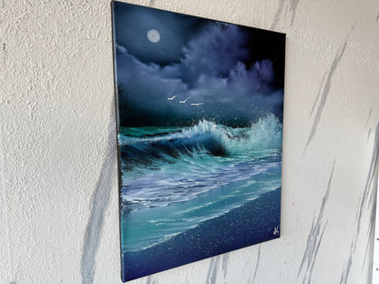 Painting #1908 - 16x20" Canvas - Night Seascape painted 6-23-25