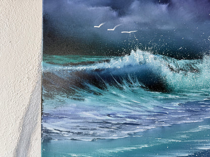 Painting #1908 - 16x20" Canvas - Night Seascape painted 6-23-25