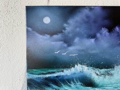 Painting #1908 - 16x20" Canvas - Night Seascape painted 6-23-25