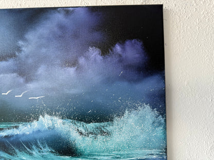 Painting #1908 - 16x20" Canvas - Night Seascape painted 6-23-25
