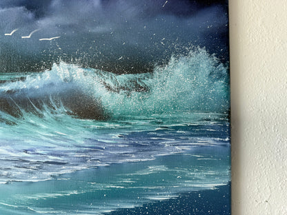 Painting #1908 - 16x20" Canvas - Night Seascape painted 6-23-25