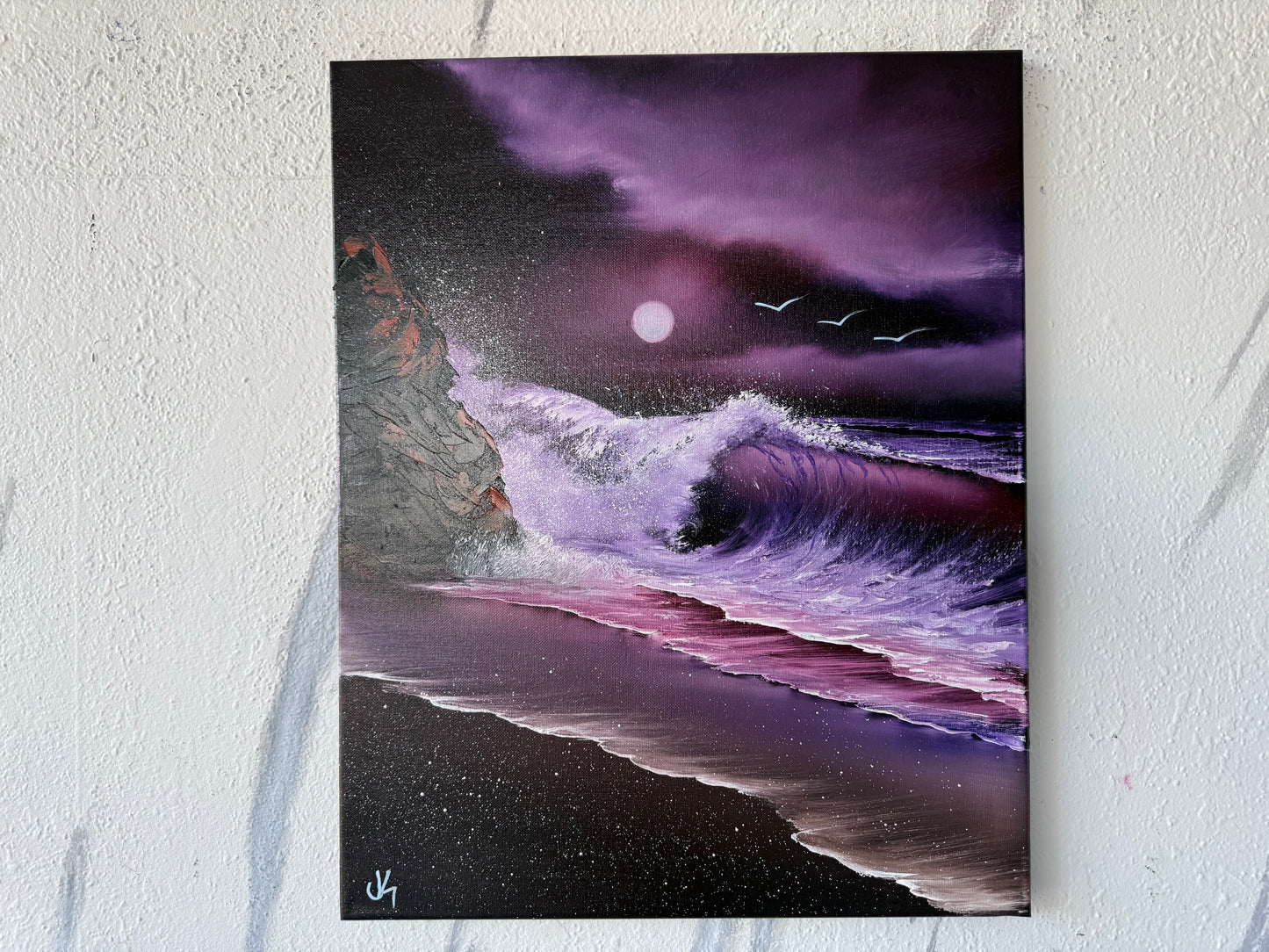 Painting #1928 - 16x20" Canvas - purple seascape painted 7-7-25