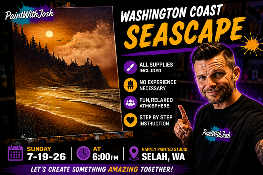 GROUP Painting Class - 6pm - Washington Coast Seascape with PaintWithJosh Sunday 7-19-26