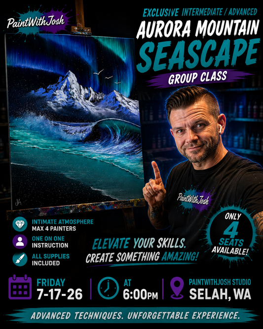 GROUP Painting Class - 6pm - Aurora Mountain Seascape with PaintWithJosh Friday 7-17-26