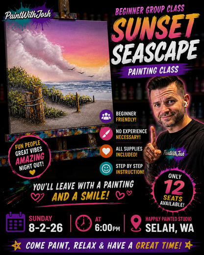 GROUP Painting Class - 6pm - Sunset Seascape with PaintWithJosh Sunday 8-2-26