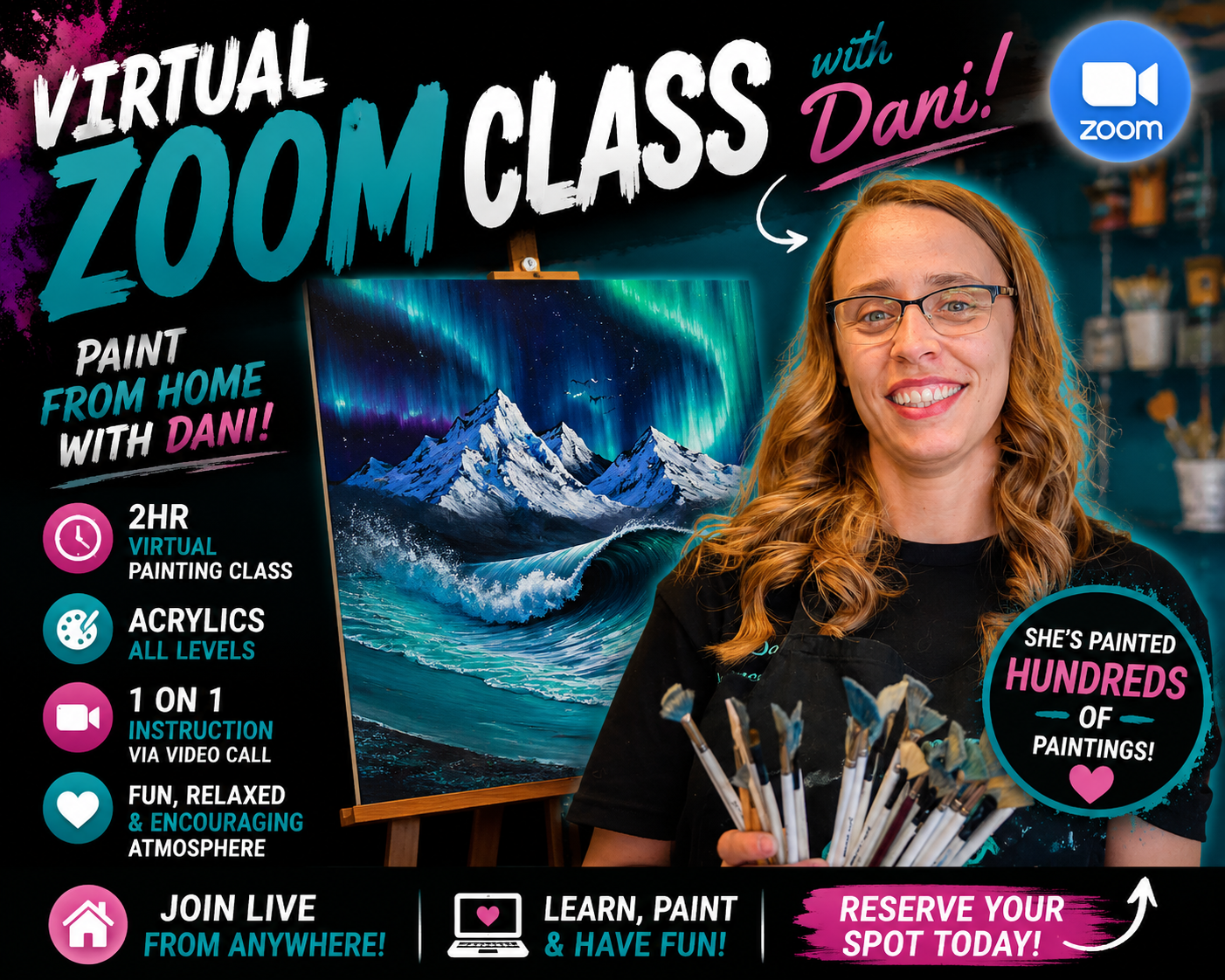 INDIVIDUAL - VIRTUAL - 2-3HR ACRYLIC Painting Class with Dani
