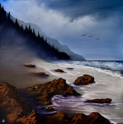 Painting #2000 - 36x36" Pro Series Canvas - Oregon Coast Seascape painted 8-16-25