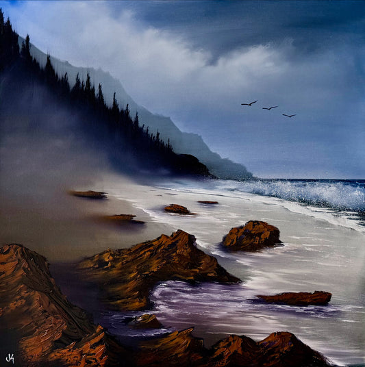 Painting #2000 - 36x36" Pro Series Canvas - Oregon Coast Seascape painted 8-16-25