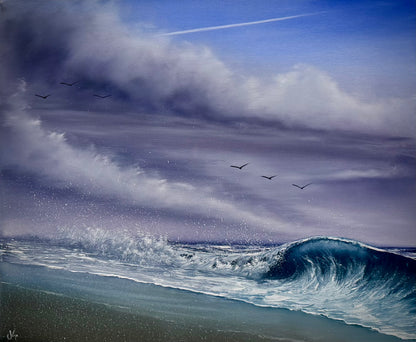 Painting #2665 - 20x24" Canvas - Stormy Seascape painted 10-29-26