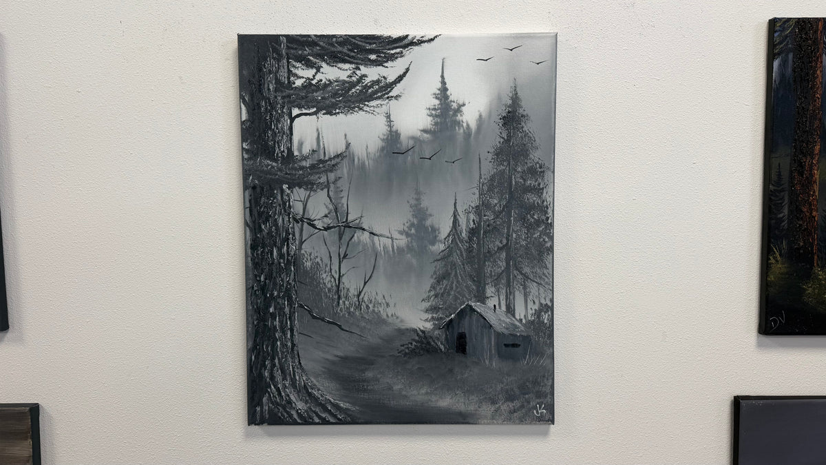 Painting #2667 - 16x20" Canvas - Black & White Forest Landscape painted 10-30-26