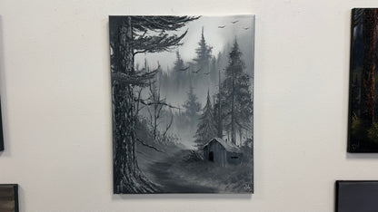 Painting #2667 - 16x20" Canvas - Black & White Forest Landscape painted 10-30-26
