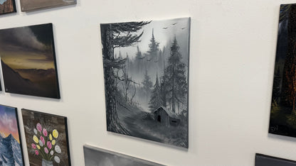 Painting #2667 - 16x20" Canvas - Black & White Forest Landscape painted 10-30-26