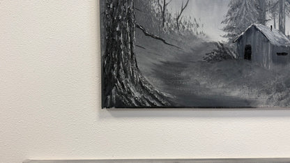 Painting #2667 - 16x20" Canvas - Black & White Forest Landscape painted 10-30-26