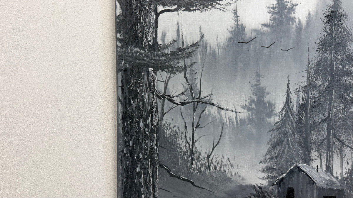 Painting #2667 - 16x20" Canvas - Black & White Forest Landscape painted 10-30-26