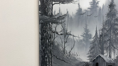 Painting #2667 - 16x20" Canvas - Black & White Forest Landscape painted 10-30-26