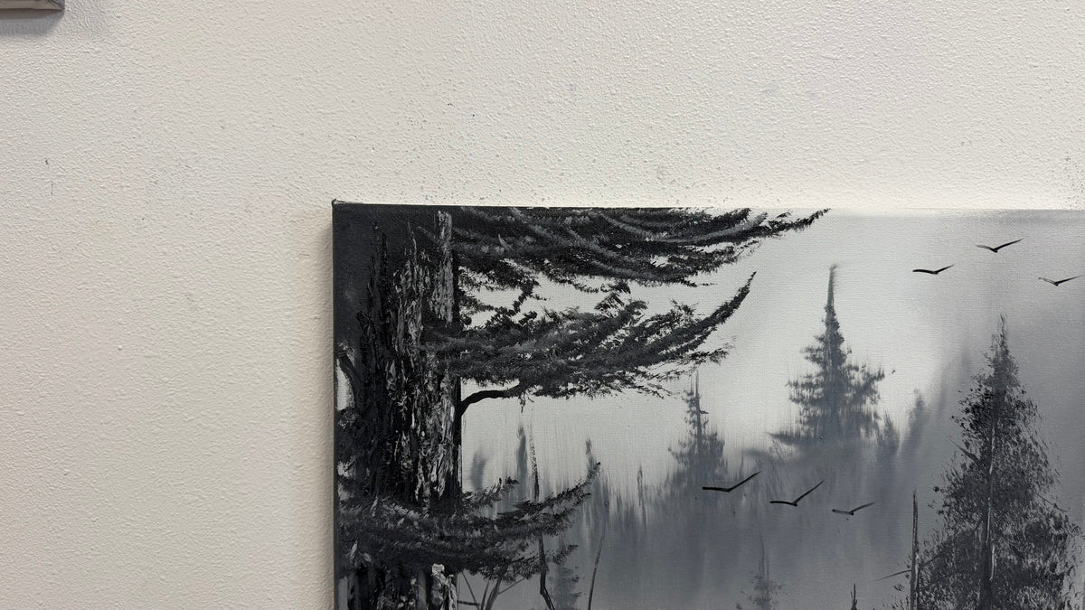 Painting #2667 - 16x20" Canvas - Black & White Forest Landscape painted 10-30-26