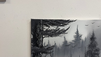 Painting #2667 - 16x20" Canvas - Black & White Forest Landscape painted 10-30-26