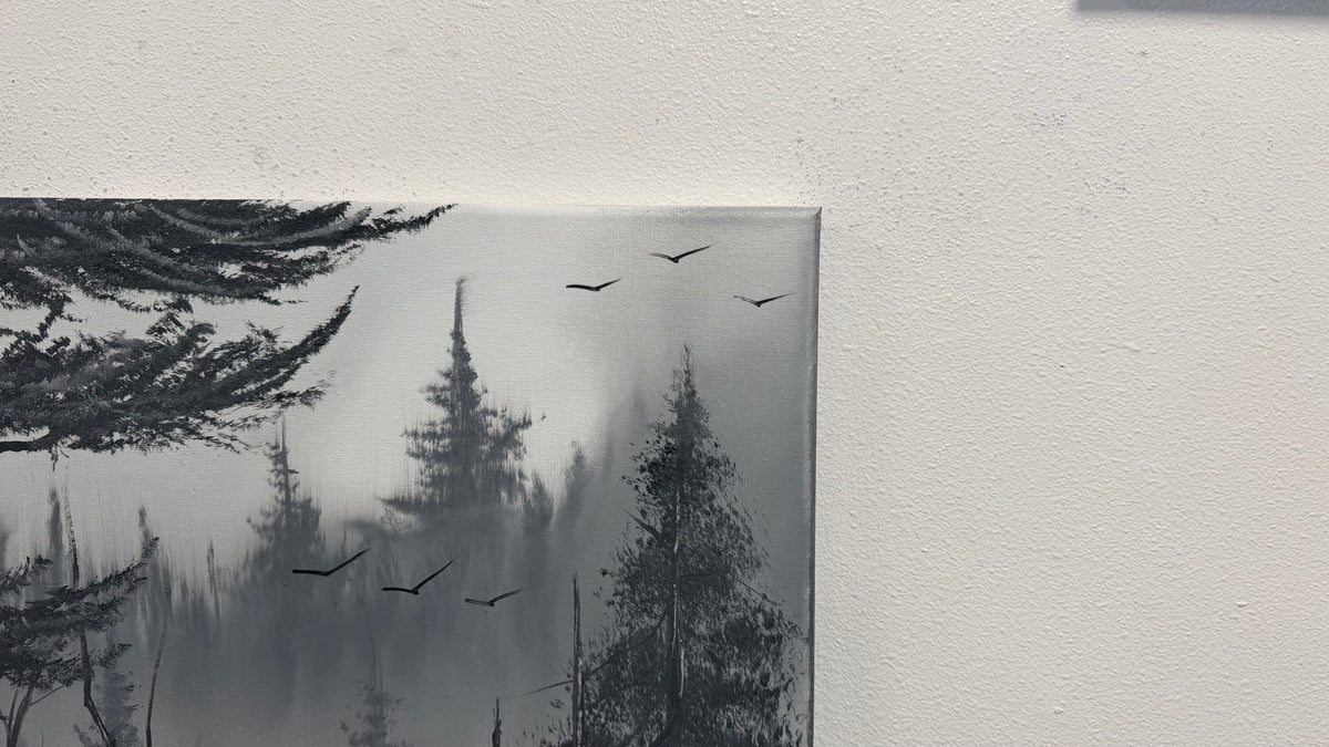 Painting #2667 - 16x20" Canvas - Black & White Forest Landscape painted 10-30-26