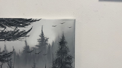 Painting #2667 - 16x20" Canvas - Black & White Forest Landscape painted 10-30-26