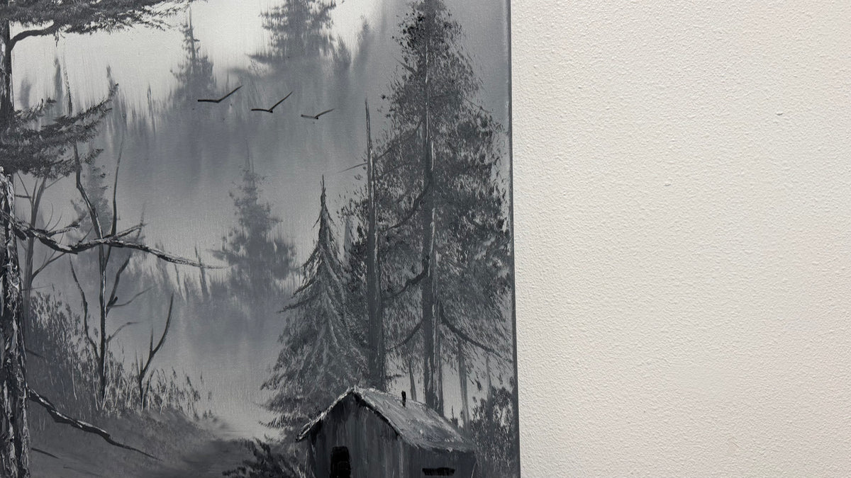 Painting #2667 - 16x20" Canvas - Black & White Forest Landscape painted 10-30-26