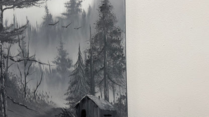Painting #2667 - 16x20" Canvas - Black & White Forest Landscape painted 10-30-26