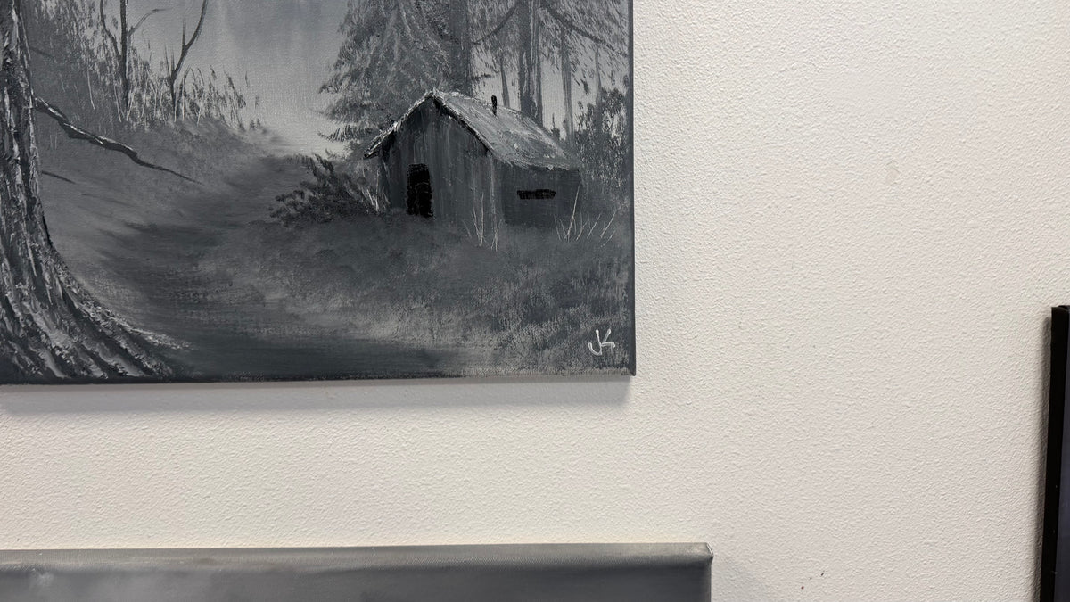 Painting #2667 - 16x20" Canvas - Black & White Forest Landscape painted 10-30-26