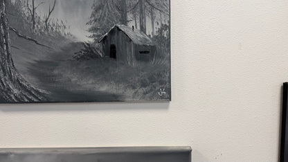 Painting #2667 - 16x20" Canvas - Black & White Forest Landscape painted 10-30-26