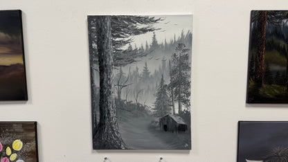 Painting #2668 - 18x24" Canvas - Black & White Forest Landscape painted 10-30-26