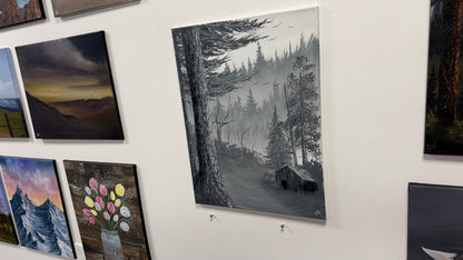 Painting #2668 - 18x24" Canvas - Black & White Forest Landscape painted 10-30-26